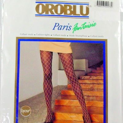 Oroblu Black Fishnet Tights L XL Goth Pin Up Burlesque Italian Big Hole New