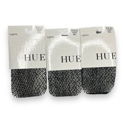 HUE Womens Wool Boucle Open Knit Tights Black Wool Blend 3 Pair Size M/ L Net