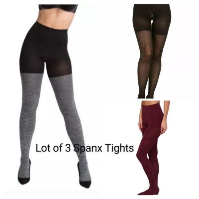 Lot of 3 Spanx Shaping Tights Marled grey, Wishbone, Currant Burgundy red 2/B