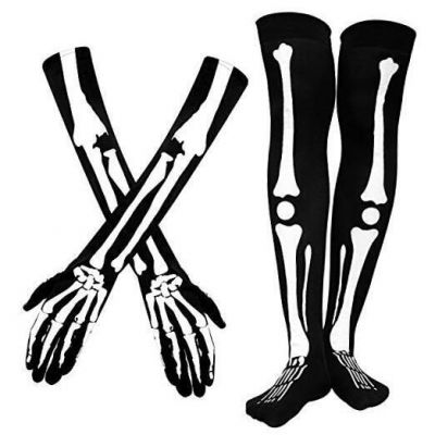 Halloween Skeleton Gloves and Stockings for Men Women