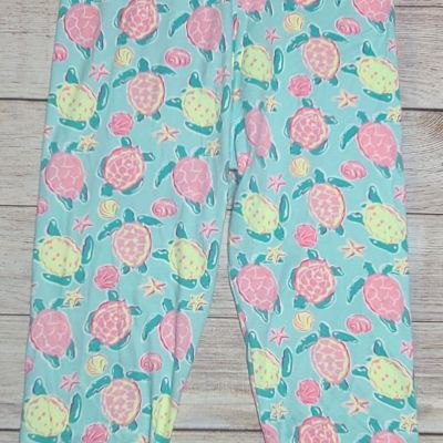 Simply Southern Capri Leggings Women's One Size Fits Most Teal Pink Turtles New