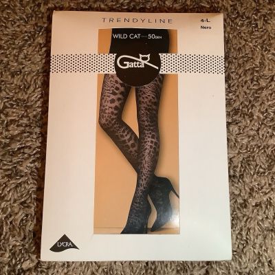 Gatta wild cat leopard pattern tights, 50 denier, color nero, size: L