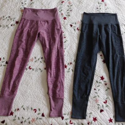 Lot of 2 Kirkland Signature Womens Size Small S Brushed Leggings Gray & Pink 25