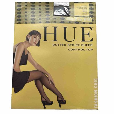 HUE Dotted Stripe Sheer Control Top #11988 SIZE 3 Black Pantyhose