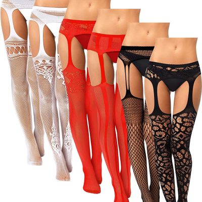 6 Pairs Women Fishnet Thigh-High Stockings Tights Suspender Pantyhose Stockings