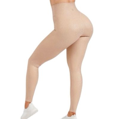 BuffBunny Collection Beige Gold Bossy Metallic Spotted Leggings Small