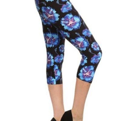 Multi-color Print, Cropped Capri Leggings In A Fitted Style Banded High Waist