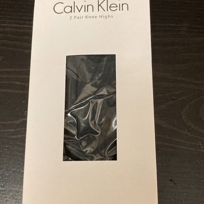 Calvin Klein 2 Pair Knee Highs Very Sheer Off Black Size 2 Style 889