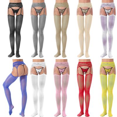 Women Glossy Tight Open Crotch Elastic Stockings Hose Nylon Hollow Out Pantyhose