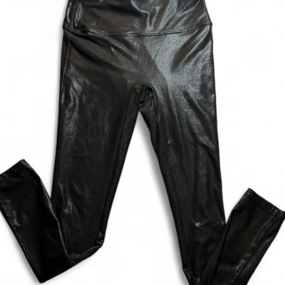Spanx Leggings Womens XL Faux Leather Black Coated Clubbing Shiny Skinny EUC