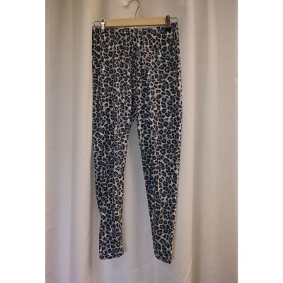 Zenana Blue Black Elastic Waist Leopard Print Ankle Leggings Size Large