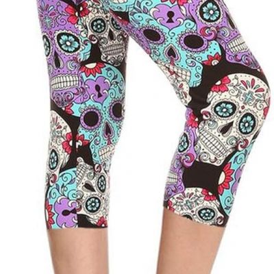 Women's High Waisted Buttery Soft Skull & Halloween Print Leggings (Available in