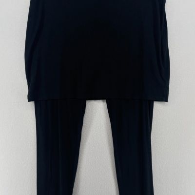 EILEEN FISHER Leggings L Skirted Ankle Stretch Jersey Pull On Black USA