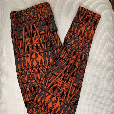 New Womans LuLaRoe Orange Gray Light Wine Geo Pattern Leggings TC