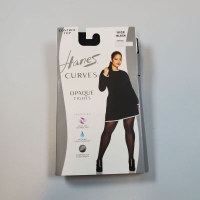 Hanes Curves Control Top Opaque Tights Shapewear Size 1X/2X NWT Womens Black