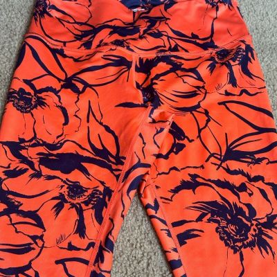 ZELLA NWOT WORKOUT LEGGINGS BOLD ORANGE /BLACK UNIQUE FLORAL DESiGN MEDiUM