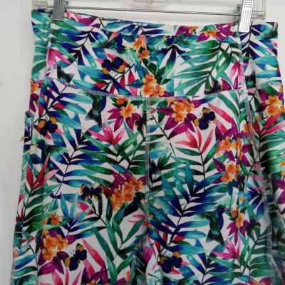 Size XL bright print leggings w/ butterflies & hummingbirds. Excellent condition