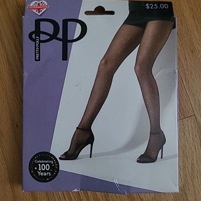 Pretty Polly Lurex Silver Sparkle Pin Spot Patterned Tights Black One Size