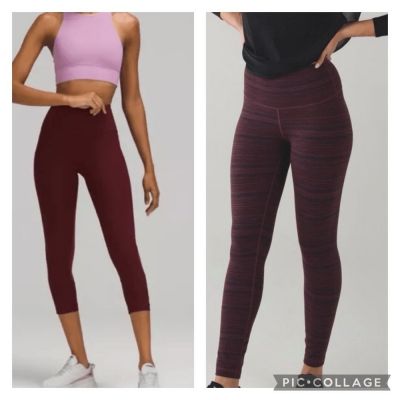 EUC Lululemon Women’s 2 Pair Athletic Workout Leggings - Red/Maroon - Size 4