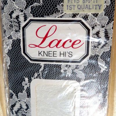 Nos Vintage 1980 USA Made Off-White Lace Knee High Nylon Stocking Socks New Wave