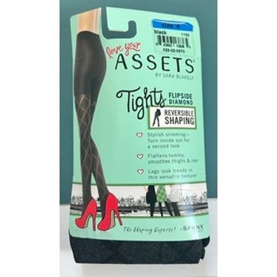 Love Your Assets Spanx Reversible Shaping Tights Black Flipside Diamond Size 4
