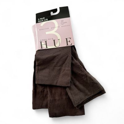 HUE 3 Pair Pack Knee Hi Womens Size 2 Plus Espresso Brown NEW