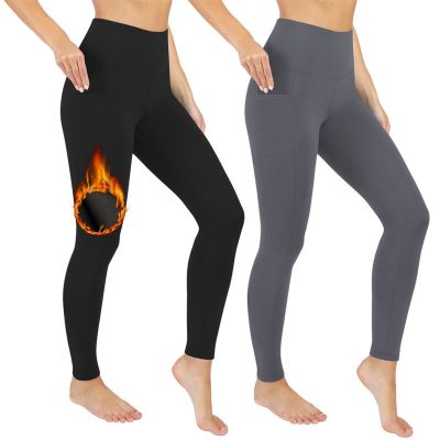 Women Fleece Lined Leggings With Pockets Winter High Waist Workout Yoga Pants