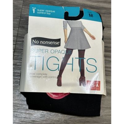 No Nonsense Super Opaque Control Top Tights Size M Black