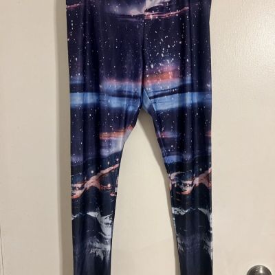 American Eagle Womens Size Medium High Rise Leggings Galaxy Print Stretch Yoga