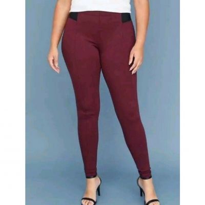 NWT Lane Bryant Women Innersculpt Ponte Burgundy Seamed Legging Pants Size: 28