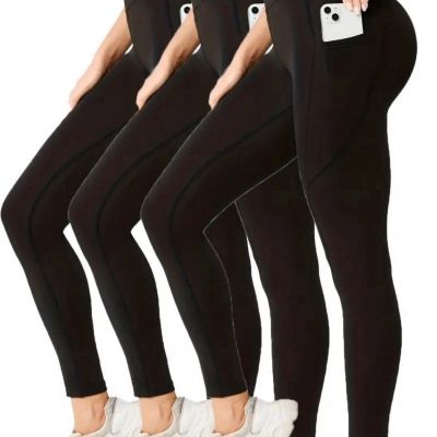 3-Pack Womens High Waist Pocket Leggings Yoga Fitness Exercise Activewear