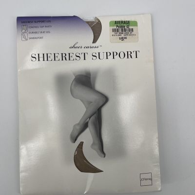 JC Penny Sheer Caress Sheerest Support Leg Size Average Pebble 42 (Beige) NIP