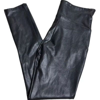 SPANX Faux Leather Leggings Women's Black Shiny Coated Shaping Pants Slim S/P