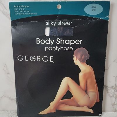 NEW George Body Shaper Pantyhose NAVY PLUS Sandalfoot Control Top Vintage Sheer