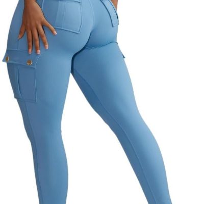 Butt Lifting Leggings with Flap Pockets Workout Cargo Leggings for Women High Wa