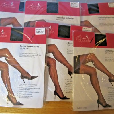 Beaute Classique Pantyhose Lot 6 Pair Size Tall Black Control Top New Unopened