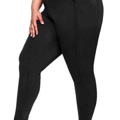 plus Size Leggings with Pockets for Women, High Waisted Capri Yoga Workout Pants