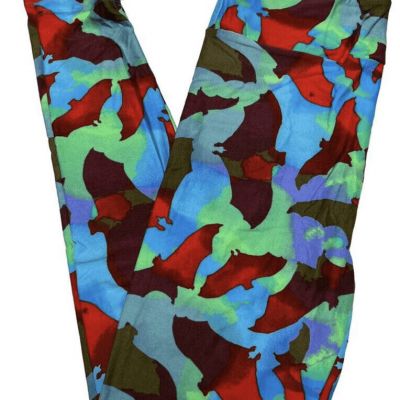 LuLaRoe Womens Leggings Size TC2 Blue Purple Red Bats Fright Club Plus 18+ NWT