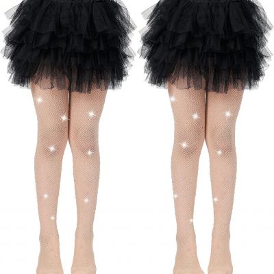 MANZI Rhinestone Fishnets Tights for Girls White Tights Sparkly Black Tights for