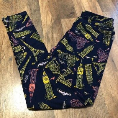 Lularoe OS One Size leggings Paris landmark Eiffel Tower Big Ben Leaning Pisa