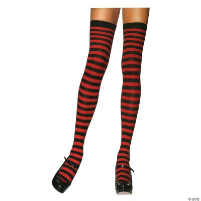 Leg Avenue 6005 Women's Black & Red Striped Nylon Thigh High Socks - One Size