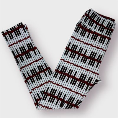 LuLaRoe Light Blue Burgundy Piano Keys Music Leggings Pants Women's One Size OS