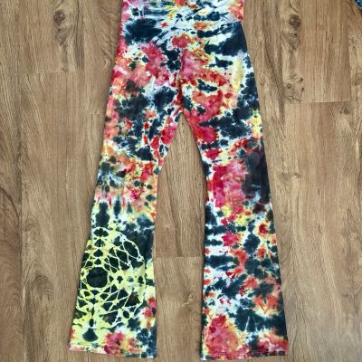 American Apparel Tie Dye Yoga Pants Flare Foldover Leggings Active Lounge Red