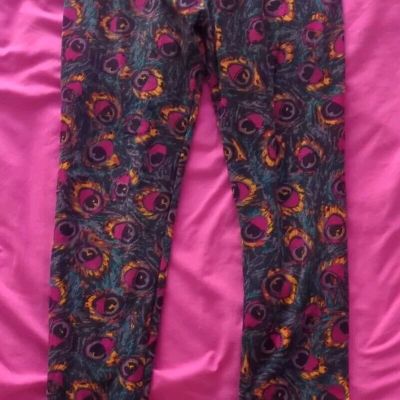 Ladies Leggings, Lula Roe, One Size, Multicolor Peacock Feathers