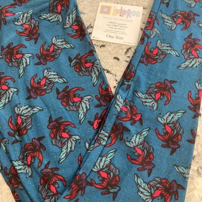 LuLaRoe One Size Dark Teal with  Pink & Purple Flowers and Bubbles