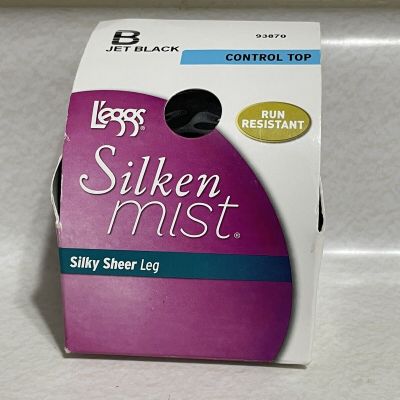 L'EGGS SILKEN MIST SZ B CONTROL TOP JET BLACK SHEER PANTY HOSE RUN RESISTANT NIP