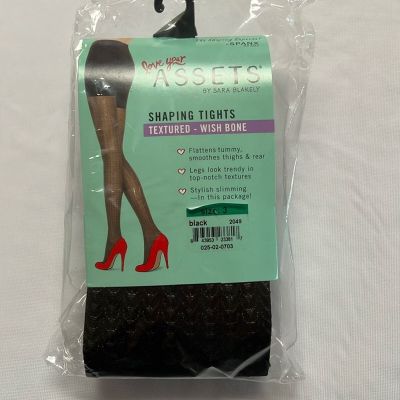 SPANX Assets Shaping Tights Textured Wish Bone Black Size 3 Flattens Smoothes