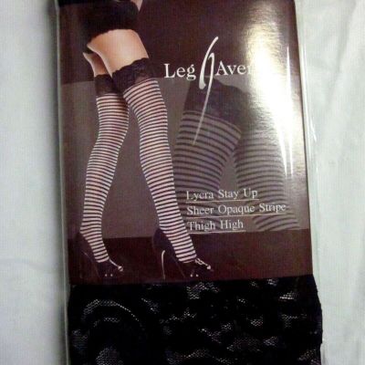 LEG AVENUE WOMENS LYCRA STAY UP SHEER OPAQUE STRIPE THIGH HIGH - ONE SIZE