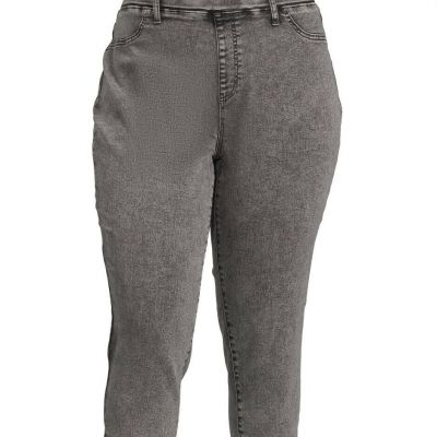 TERRA & SKY Women’s Plus 1X (16W-18W) Pull On Capri Jeggings • Black Acid Wash