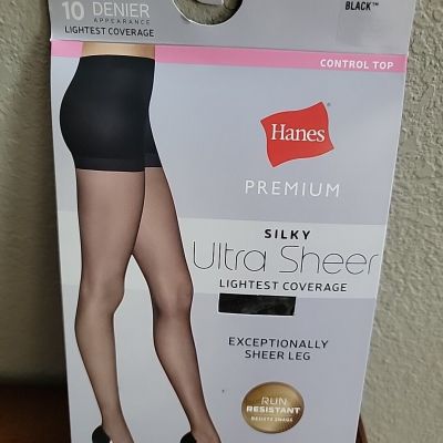 Hanes Premium Silky Ultra Sheer Lightest Coverage 10 Denier Medium Barely Black